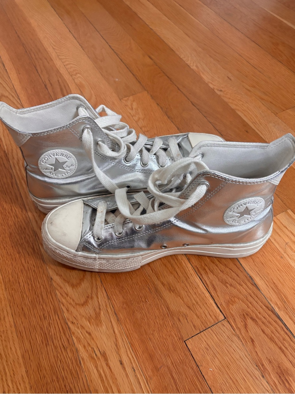Silver metallic platform converse